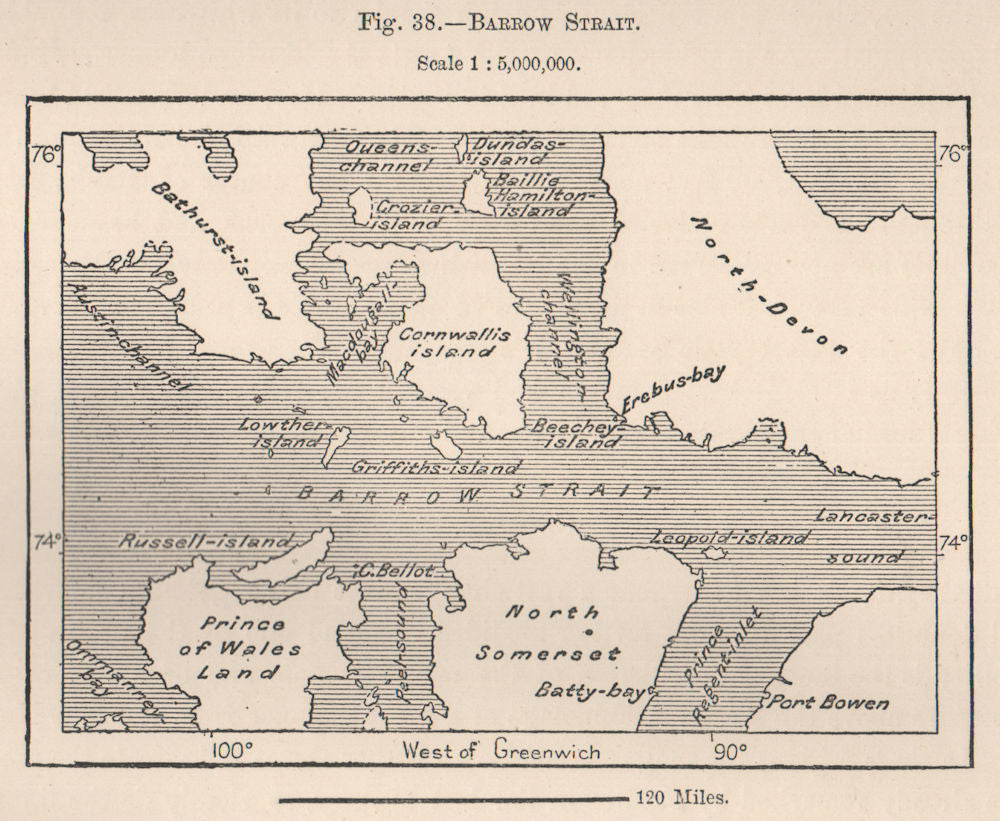 Barrow Strait. Canada. Canadian Arctic Archipelago. Nunavut 1885 old map